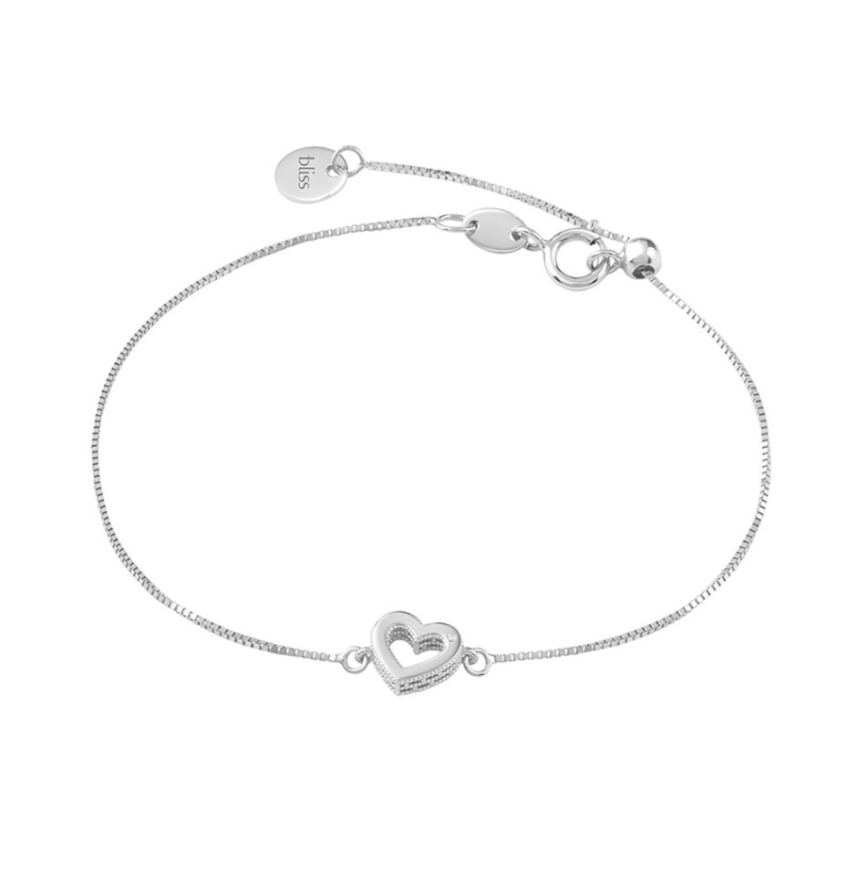BRACCIALE ORO BIANCO 9 KT E DIAMANTE - CUORE - BLISS