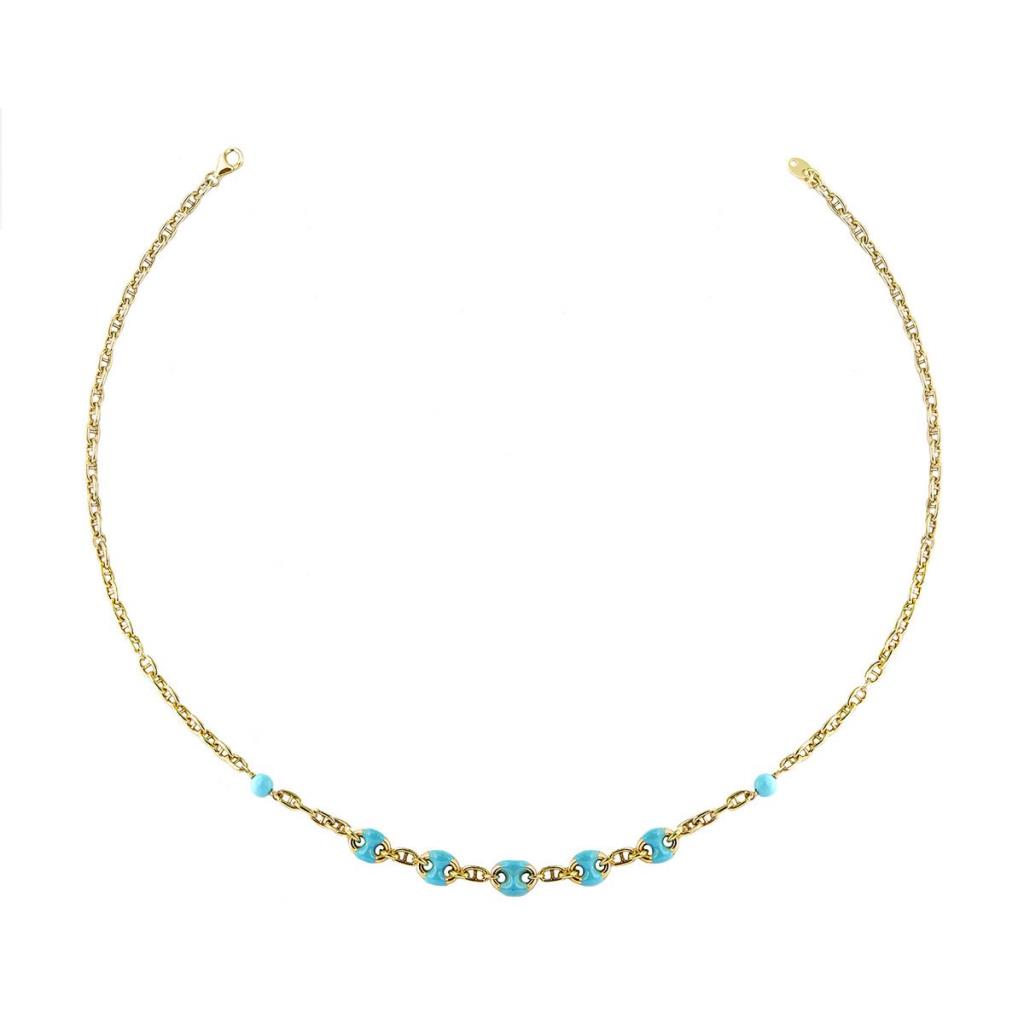 GIROCOLLO CON INSERTI MAGLIA MARINA E SMALTO TURCHESE - RUE DES MILLE