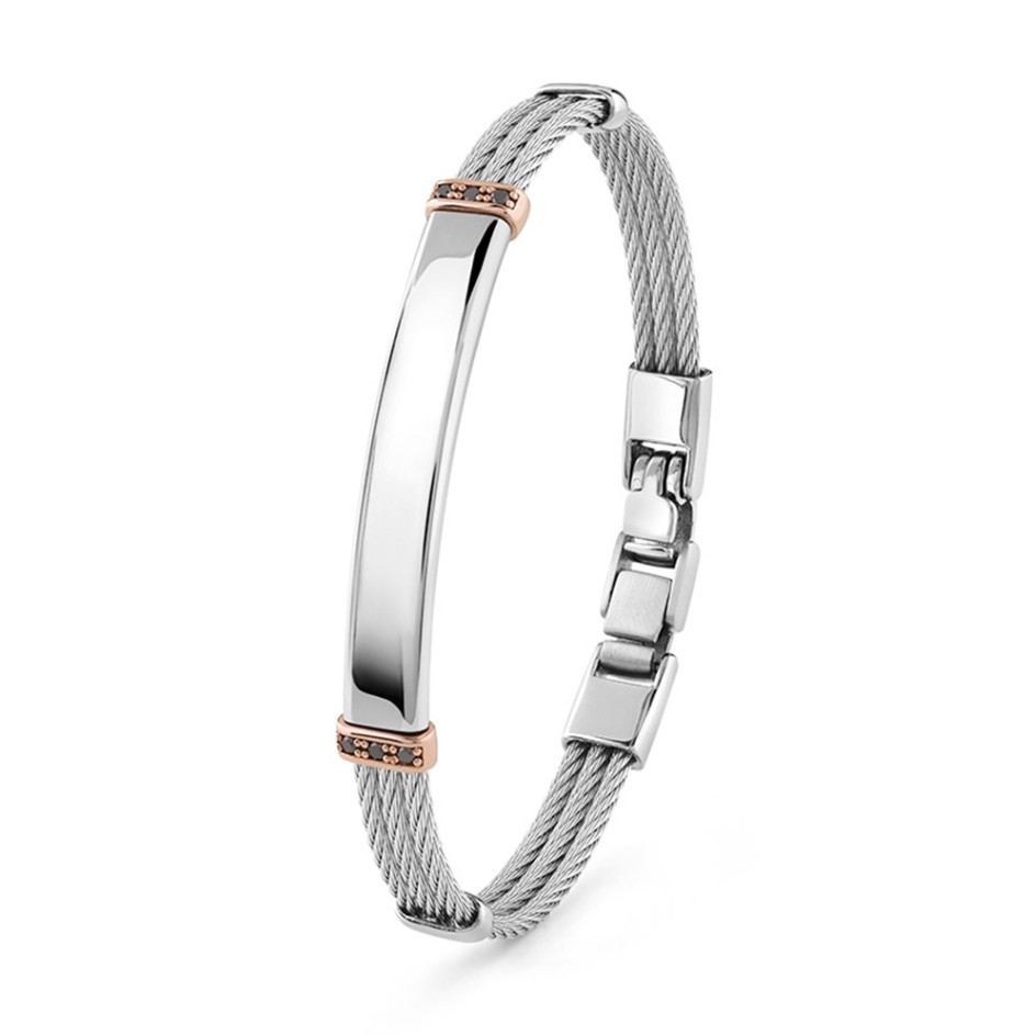 BRACCIALE ACCIAIO SILVER ORO18KT E DIAMANTI NERI - BLISS