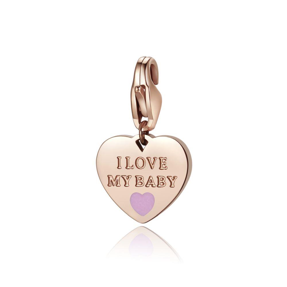 CHARM CUORE ROS&Egrave; "I LOVE MY BABY" ROSA - S
