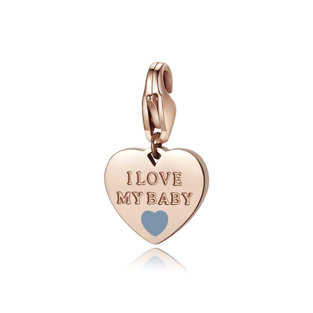 CHARM CUORE ROS&Egrave; "I LOVE MY BABY" AZZURRO - S