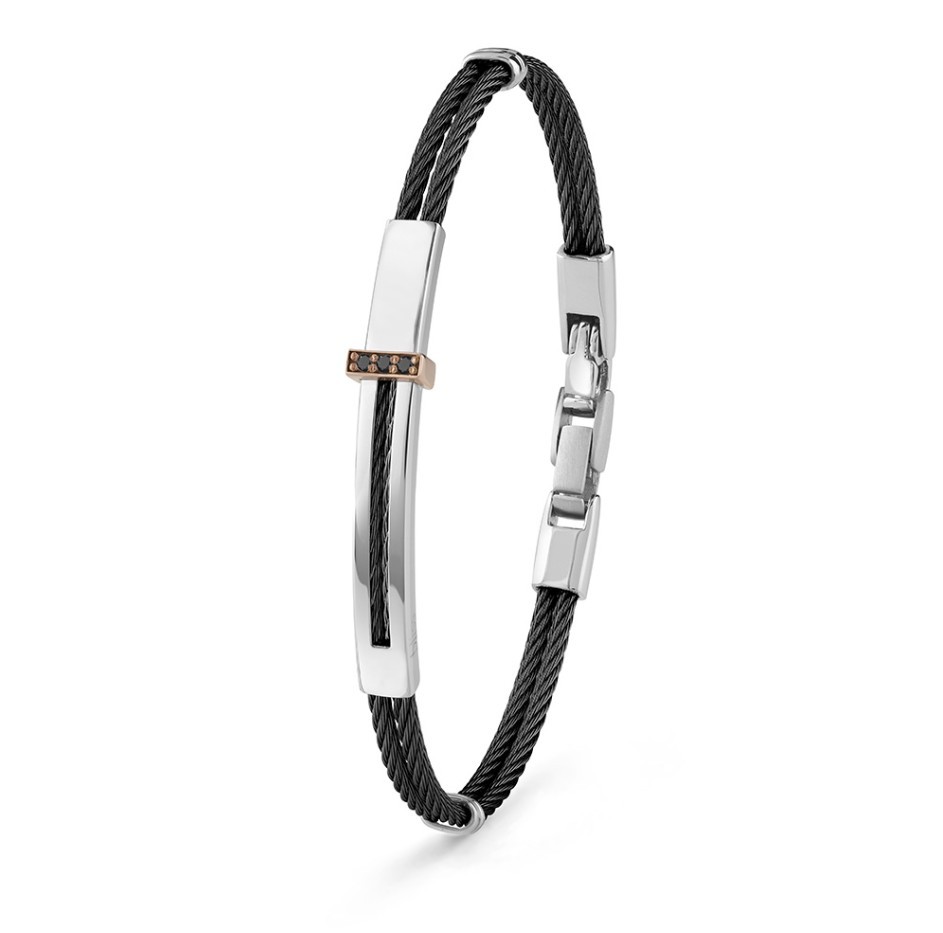 BRACCIALE ACCIAIO NERO ORO 18KT E DIAMANTI NERI - BLISS