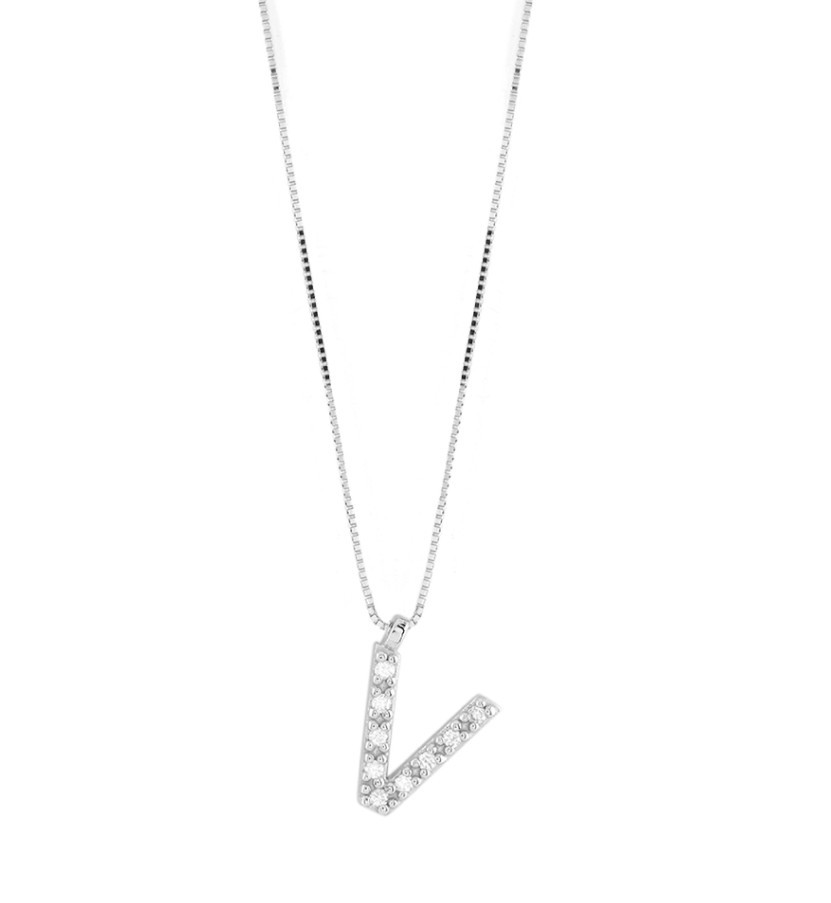 COLLANA ORO BIANCO CON DIAMANTI LETTERA V - BLISS