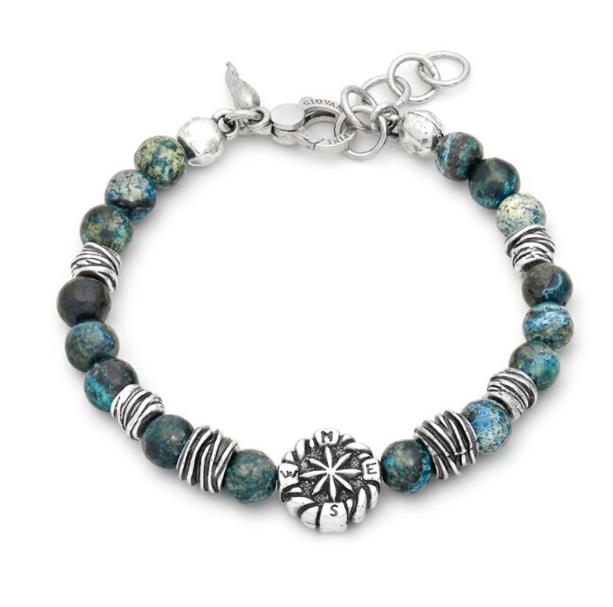 BRACCIALE ROSA DEI VENTI E DIASPRO VERDE CM 22 - GIOVANNI RASPINI