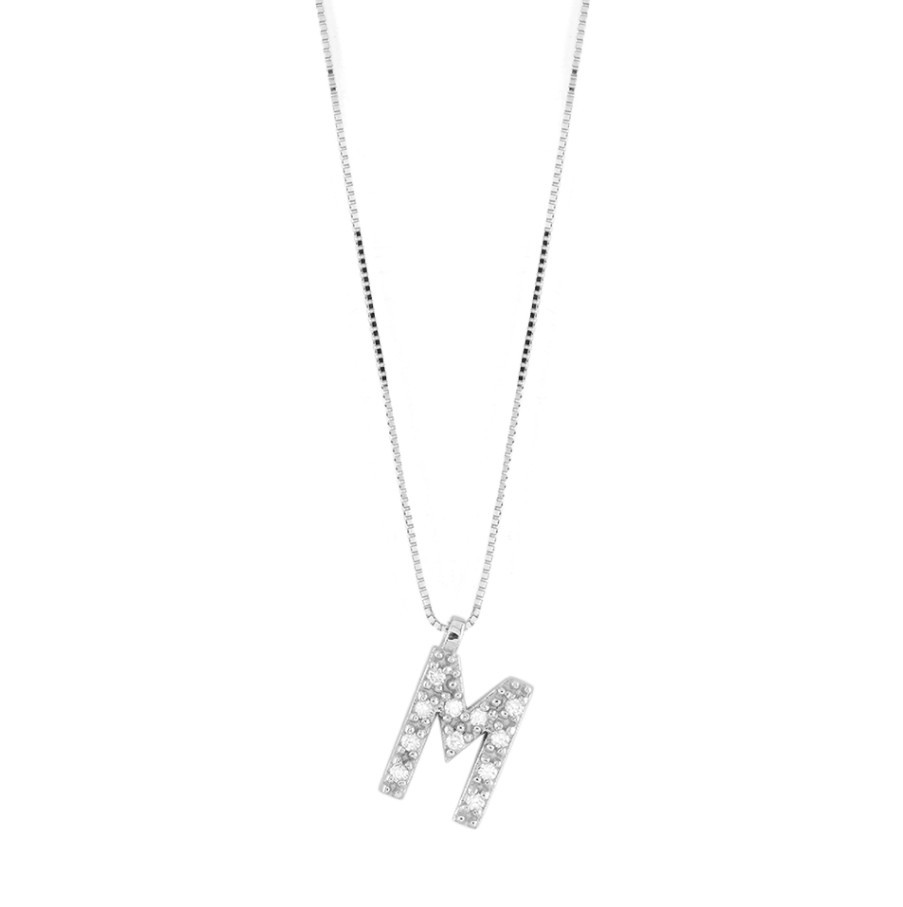 COLLANA ORO BIANCO CON DIAMANTI LETTERA M - BLISS